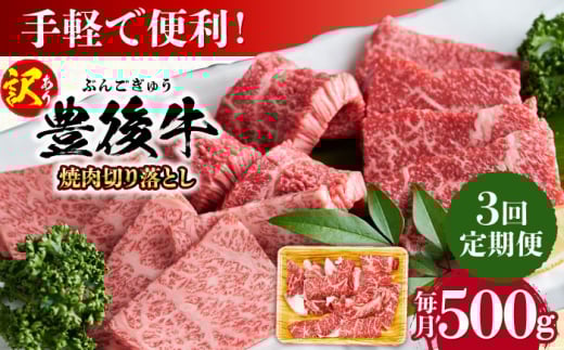 【全3回定期便】【訳あり】おおいた豊後牛 焼肉 切り落とし 500g 日田市 / 株式会社MEAT PLUS 訳あり 牛肉 おおいた豊後牛 おおいた 豊後牛 黒毛和牛 国産  焼肉 焼肉用 [AREI131]