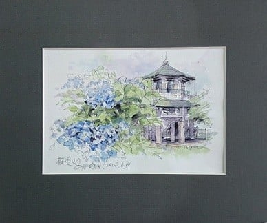 015-12秦野の四季ジクレ版画（高級複製画　窓空きマット）1枚（4ツ切マットに納められています）全体の寸法：縦34.5㎝×横42㎝　窓の寸法：縦21㎝×横29㎝/ 秦野 神奈川 秦野の四季  魅力 スケッチ画