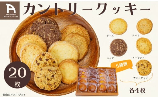 011-23-1丹沢カントリークッキー（20枚入）/ チーズ ココア チョコチップ クルミ アーモンド　各４枚 洋菓子 クッキー ５種類 お土産 ギフト 贈呈用 おやつ おかし 老舗 カントリー クッキー 20枚 お歳暮 母の日 敬老の日 秦野 神奈川