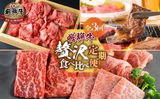 《定期便》飛騨牛 3回お届け 3ヶ月 ごちゃまぜ 焼肉 切り落とし 希少部位 カイノミ ステーキ 和牛 肉 霜降り 赤身 食べ比べ 50000円 5万円 [S345]