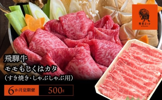 【6か月定期便】【飛騨牛】モモもしくはカタ 500g (すき焼き・しゃぶしゃぶ用)
