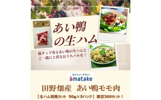 田野畑村産 あい鴨モモ肉 生ハム 短冊カット 50g×5パック 限定300セット!【1637298】