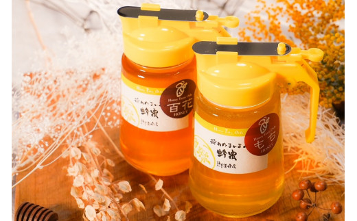 【国産蜂蜜】はちみつ食べ比べセット４５０ｇパッカー容器（くろがねもち蜂蜜・百花蜂蜜）