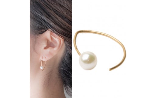 ロッソエブルー 片耳用 アコヤ真珠 フープ ピアス k18 18金 艶消し ゴールド 小