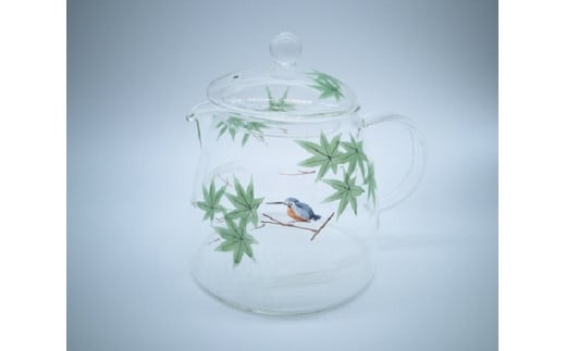京絵付けガラスリーフティーポット 八木海峰 海峰窯 ガラス 絵付け ティーポット ポット 茶器 食器 器 日用品 伝統 工芸品 ギフト 贈答 井手町 京都【094】