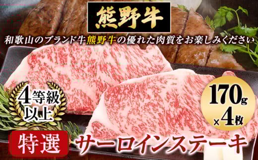 サーロインステーキ 「熊野牛」特選サーロインステーキ170g×4枚 4等級以上 株式会社松源《30日以内に出荷予定(土日祝除く)》和歌山県 岩出市
