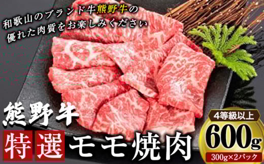 「熊野牛」特選モモ焼肉600g 4等級以上  株式会社松源 《30日以内に出荷予定(土日祝除く)》和歌山県 岩出市 松源 株式会社松源