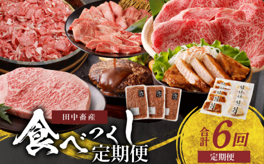 S001-T104_[定期便6回]田中畜産食べつくし定期便 食べつくし 焼き肉用 ロース カルビ 切り落とし 500g 豚ロース 味噌漬け 白味噌 赤味噌 各 5枚 サーロインステーキ 300g タレ付き すき焼き用500g ハンバーグ 1.5kg 黒毛和牛 1kg 冷凍 牛肉 お取り寄せ グルメ 九州 熊本県 天草市 送料無料
