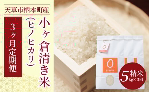 S135-T03_【3ヶ月定期便】天草市栖本町産 小ヶ倉清き米(ヒノヒカリ) 精米 5kg