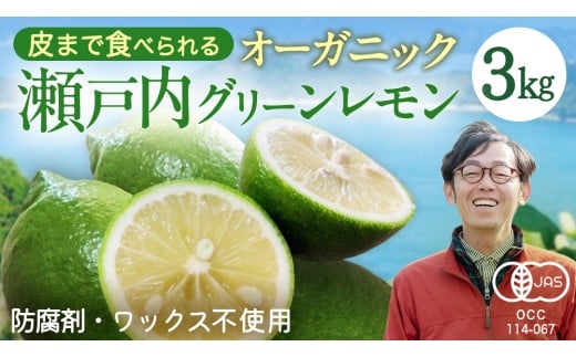 瀬戸内 オーガニック グリーンレモン 3kg レモン 有機JAS ワックス不使用 防腐剤不使用 国産 広島 選べる内容量 広島レモン 瀬戸内レモン 有機レモン ノーワックス 柑橘 産地直送 中原観光農園 大崎上島
