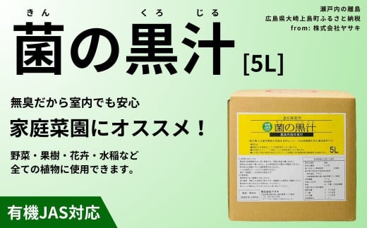 菌の黒汁 5L 1箱 園芸 肥料 家庭菜園 ベランダ菜園 特殊肥料 無臭 有機栽培 病害予防 健康土壌