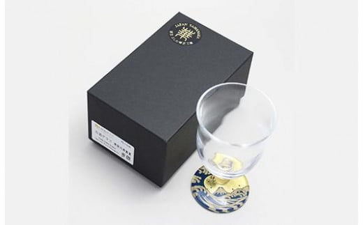 山中漆器　華正蒔絵ガラス　冷酒グラス　神奈川沖浪裏