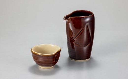 大樋焼　大樋飴釉片口徳利・大樋飴釉ぐい呑み　セット