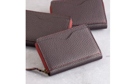 HEDGE　[たつの市産牛革]カードポケット付きコインケース(パープル)シュリンク型押しレザー【1282911】