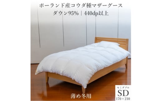 ポーランド産コウダ種マザーグース ダウン95% 薄め冬用羽毛ふとん セミダブルサイズ【1457455】