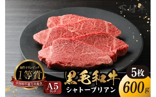 東浦町産「黒毛和牛」極上シャトーブリアン 5枚（約600g）│牛肉 牛 ステーキ シャトーブリアン 高級 贅沢 黒毛和牛 A5ランク 下村牛 焼肉 バーベキュー 愛知県 東浦町 東浦