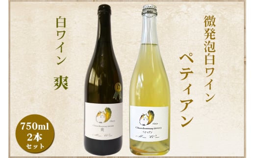 白ワイン・微発泡白ワイン飲み比べ2本セット Chardonnay2023「爽」750ml＆Chardonnay2023「ペティアン」各750ml｜ワイン スパークリング 飲み比べ シャルドネ 無添加 無濾過 国産 日本ワイン 愛知県 東浦町