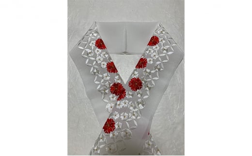 半衿　白地に白と赤　七宝と花柄　刺繍 [№5275-0321]