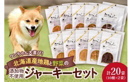 ワンちゃん大喜び！北海道産地鶏と野菜の完全無添加ジャーキーセット（10種類×2袋）