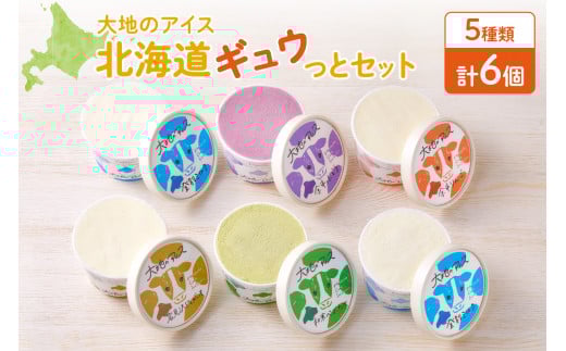 大地のアイス 北海道ギュウっとセット　全6個入り　5種（登別ミルク×2・余市ぶどう・余市りんご・岩見沢じゃがいも・和寒ペポナッツ）