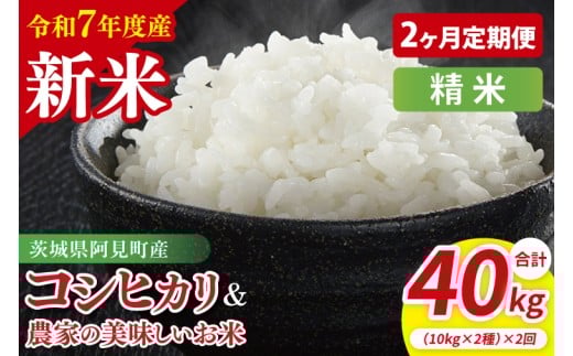 【2ヶ月定期便】【令和7年産新米】阿見町産 精米 食べ比べ (コシヒカリ 美味しいお米)各10kg(5kg×2)| 茨城県産 茨城県産米(85-141)