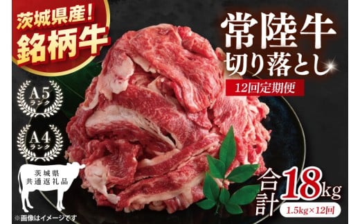 【茨城県共通返礼品】【12ヶ月定期便】大容量！常陸牛切り落とし 1.5kg（500g×3）【黒毛和牛 国産 銘柄牛 牛肉 肉 冷凍 茨城県産】(81-33)