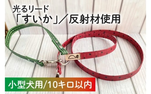 『すいか柄』オリジナル反射材の光る犬用リード【小型犬10kg用】【散歩 愛犬 夜散歩 手作り 阿見町 茨城県】(40-13)