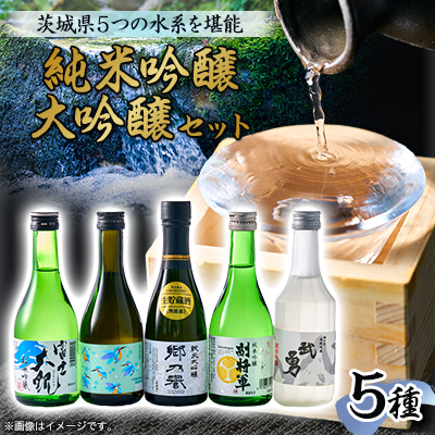 いばらきの地酒純米吟醸・大吟醸 300ml 5本セット 5つの水系を堪能【配送不可地域:離島・沖縄】【1597909】