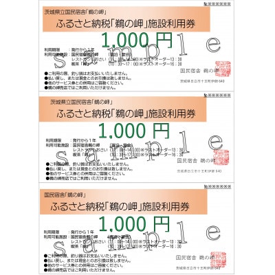 国民宿舎宿泊利用率NO.1「鵜の岬」館内利用券1,000円×3【配送不可地域：離島・沖縄】【1606374】