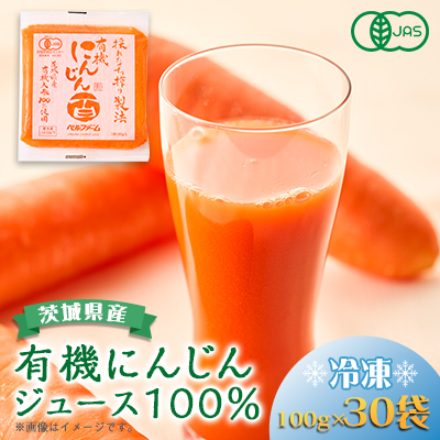 ベルファームの有機にんじんジュース 茨城県産にんじん100%  100g×30【離島・沖縄配送不可】【配送不可地域：離島・沖縄】【1443684】