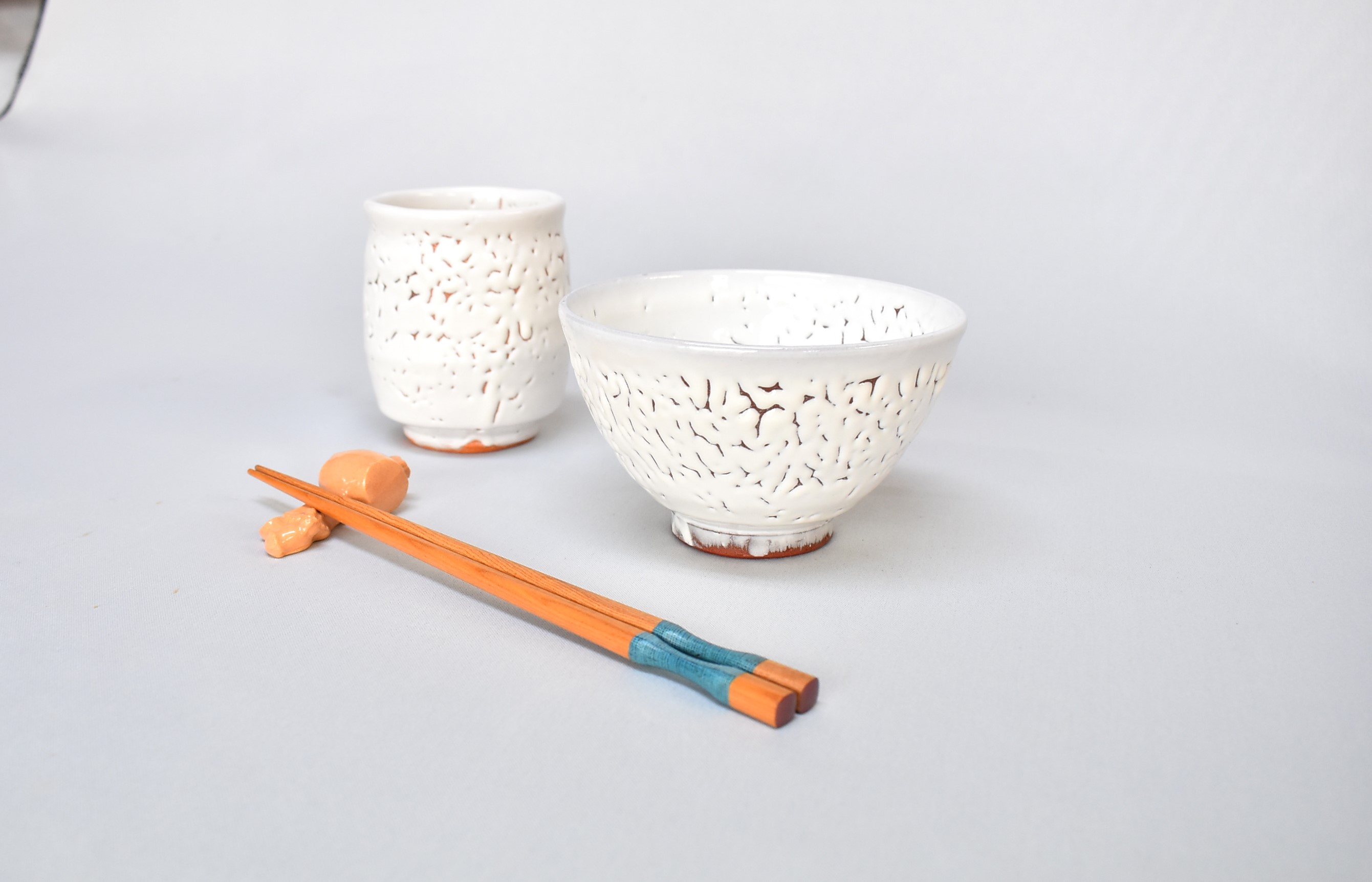 萩焼 福の器揃い「残雪」(ご飯茶碗・湯呑・箸置きセット) |hgH00027