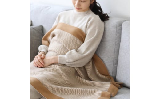 額縁ストライプブランケット (キャメル×オフホワイト)【1521293】