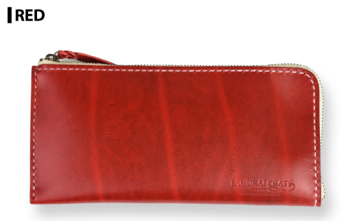 サムライクラフト 長財布 L字型ファスナー＜レッド＞(200mm×95mm×厚み10mm)レザー 革 レザー製品 革製品 さいふ サイフ 名入れ ギフト ルガトショルダー 本格 シンプル ファッション 日本製 手縫い ハンドメイド Samurai Craft【株式会社Stand Field】ta274-red