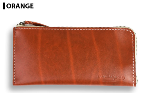 サムライクラフト 長財布 L字型ファスナー＜オレンジ＞(200mm×95mm×厚み10mm)レザー 革 レザー製品 革製品 さいふ サイフ 名入れ ギフト ルガトショルダー 本格 シンプル ファッション 日本製 手縫い ハンドメイド Samurai Craft【株式会社Stand Field】ta274-orange