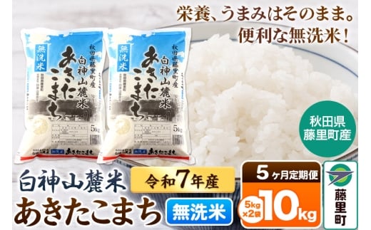 【定期便5ヶ月】米 令和7年産 新米 白神山麓米あきたこまち 無洗米 10kg（5kg×2袋) 秋田県産