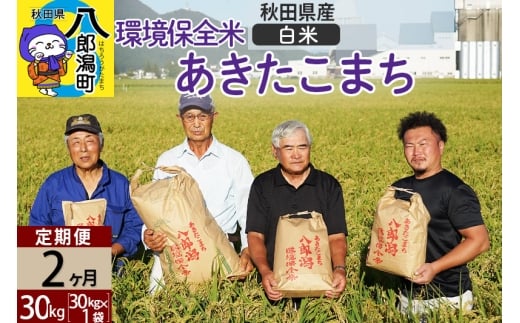 【白米】《定期便2ヶ月》令和7年産 秋田県産 あきたこまち 環境保全米 30kg (30kg×1袋)×2回 計60kg