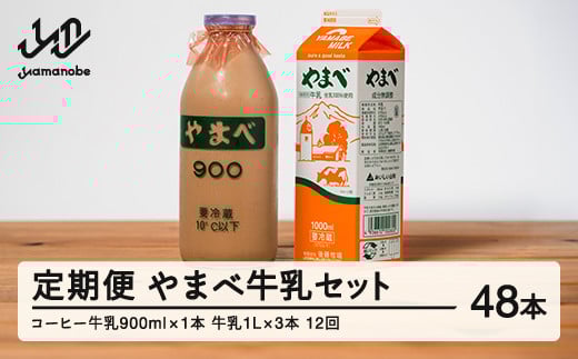 【定期便】山形県産 やまべ牛乳セット (牛乳 1L×3・コーヒー牛乳 900ml×1) ×12回 F21A-325