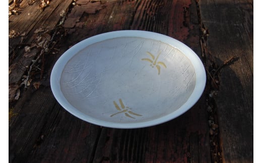 土志工房【銀彩流水文とんぼ皿】23×23×4 陶器 焼き物