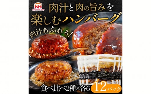 肉汁あふれるハンバーグ2種12個セット（デミグラス＆和風）   日本ハム 冷凍 個食 使い切り 湯煎 牛肉 豚肉 ※沖縄県・離島への配送不可