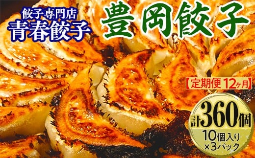 【定期便12ヶ月】餃子専門店青春餃子 豊岡餃子10個入り×3パック 30個(計360個)