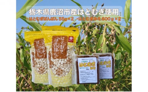 はとむぎ みそ・はとむぎ ぽんぽん詰合せ はとむぎ みそ600g×2  はとむぎ ぽんぽん 55g×2  味噌 みそ お菓子 スナック 駄菓子 伝統菓子[№5840-1548]