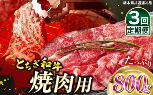 【定期便3回】とちぎ和牛焼肉用 800g | 和牛切り落とし 黒毛和牛 切り落とし 栃木県産黒毛和牛 焼肉 バーベキュー BBQ  肉 牛肉 高級 ご褒美 共通返礼品 ふるさと納税 栃木県 那珂川町 送料無料