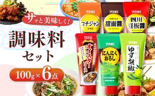 【ふるさと納税】調味料6点セット(四川豆板醤、甜面醤、コチジャン、オイスターソース、ゆず胡椒、にんにくおろし)各100g×6 | 調味料 6種 那珂川町 栃木県