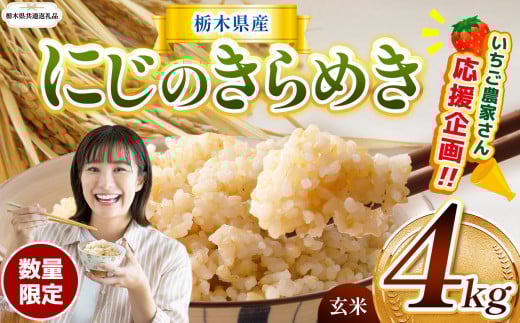 訳あり【令和7年度新米】【栃木県共通返礼品】【数量限定】令和7年度新米 栃木県産にじのきらめき 4kg | にじのきらめき 数量限定  玄米 米 ごはん  玄米真空パック ふるさと納税 那珂川町 栃木県