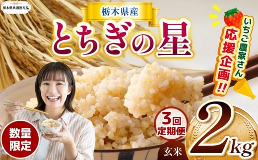 [令和7年度新米先行予約][栃木県共通返礼品][数量限定][定期便3回]令和7年度新米 栃木県産とちぎの星 2kg |定期便 とちぎの星 数量限定 玄米 米 ごはん 玄米真空パック ふるさと納税 那珂川町 栃木県