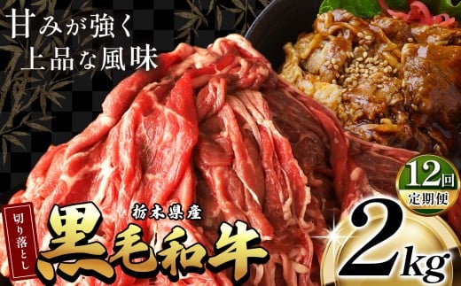 訳あり【定期便12回】栃木県産黒毛和牛切り落とし 2000g |定期便 12回 和牛切り落とし 黒毛和牛切り落とし 栃木県産黒毛和牛 すき焼き 牛丼 高級 ご褒美  ふるさと納税 送料無料 那珂川町 栃木県