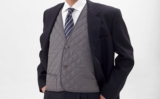 羊毛で暖かい「メリノン」羊毛綿インナーベスト（メンズ / グレー・L）【洗濯機で丸洗い可！】