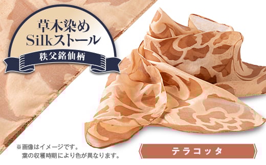 草木染めSilkストール 《長瀞びわ染めテラコッタ》《秩父銘仙柄》【1255438】