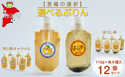 【至福の選択】選べる12個セット（市川梨キャラメル×ほうじ茶）ぷりん　【12203-0347】