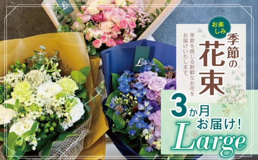 3か月 お届け お楽しみ！ 季節 の 花束 「Large」 | ブーケ タイプ 高さ約40cm 横幅約23cm お花 flower フラワー ふらわー 花 はな リトルシード インテリア 植物 定期便 お任せ お見舞い ギフト お祝い 誕生日 親孝行 プレゼント贈り物 新鮮 調布 東京都